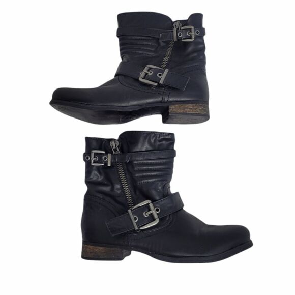 ALDO moto boot Kauer black flat faux leather zip biker 7 - Picture 4 of 10